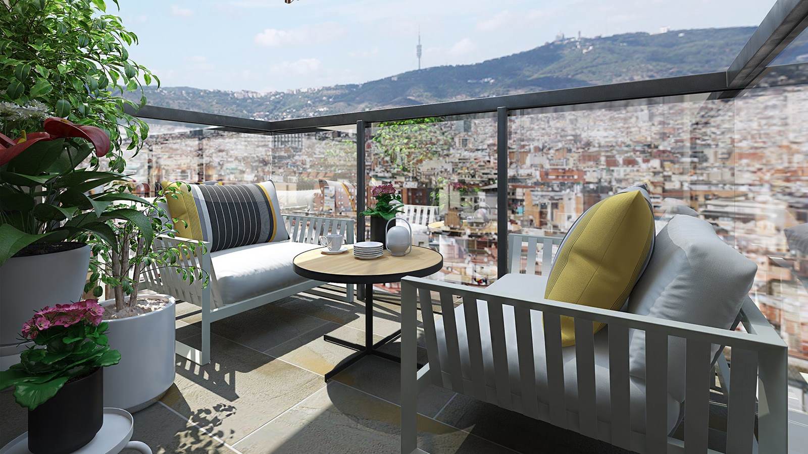 Diseño 3D terraza estilo mediterraneo