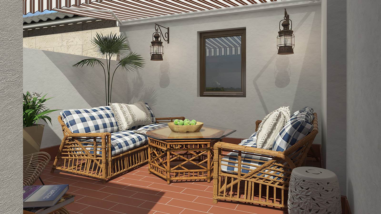 Diseño terraza 3D estilo mediterraneo